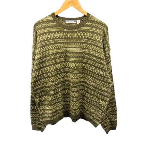 Old Navy Men’s XL Fair Isle Sweater Brown Gray Knit Crew Neck Long Sleeve NWT - Picture 1 of 10